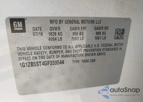 2016 Chevrolet Malibu Ls from USA, damaged, VIN 1G1ZB5ST4GF339544